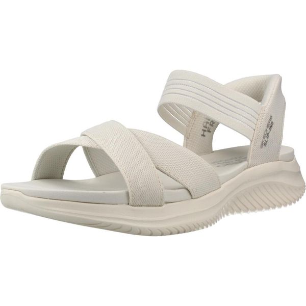 Sandały SKECHERS 119975S Biały. Białe sandały damskie Skechers, bez wzorów, z tkaniny, bez obcasa, bez zapięcia. Za 296.99 zł.