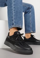 Czarne Sneakersy na Platformie Ozdobione Cyrkoniami Kyllyss. Czarne obuwie sportowe damskie Renee, z jeansu, bez zapięcia, trekkingowe. Za 109.99 zł.