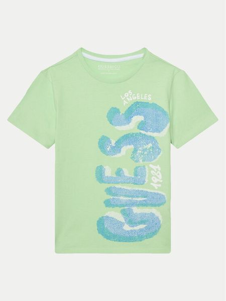 Guess T-Shirt L5GI12 K8HM4 Zielony Regular Fit. Zielone t-shirty i koszulki chłopięce Guess, z aplikacjami, z bawełny, bez kołnierzyka, bez ramiączek. Za 49.99 zł.
