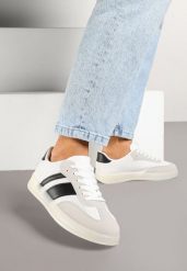 Biało-Czarne Sneakersy w Stylu Tenisówek z Paskami Eleaniria. Białe obuwie sportowe damskie Renee, z jeansu, bez zapięcia, tenisowe. Za 79.99 zł.