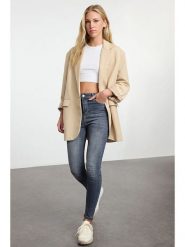 Trendyol Dżinsy - Skinny fit - w kolorze granatowym rozmiar: 36. Niebieskie jeansy damskie Trendyol, z podwyższonym stanem. Za 87.45 zł.
