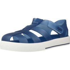 Sandały IGOR S10171 Niebieski. Niebieskie sandały damskie IGOR, bez wzorów, z gumy, bez obcasa, bez zapięcia. Za 125.99 zł.