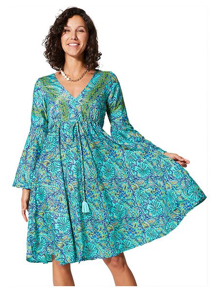 Ipanima Sukienka w kolorze turkusowo-żółto-granatowym rozmiar: 38/40. Niebieskie sukienki damskie Ipanima, bez wzorów, klasyczne, bez ramiączek. Za 70.41 zł.