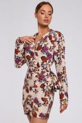 Elegancka sukienka z drapowaniem dekoltem V i modnym nadrukiem. Sukienki damskie Sukienki.shop, bez wzorów, eleganckie, bez ramiączek. Za 409.00 zł.
