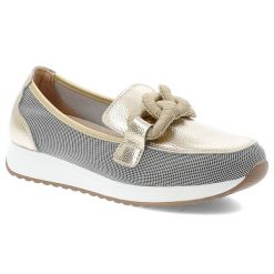 Złote Półbuty S.Barski Eleganckie Wsuwane Obuwie Damskie. Białe półbuty damskie S.BARSKI, bez wzorów, bez obcasa, bez zapięcia. Za 239.00 zł.