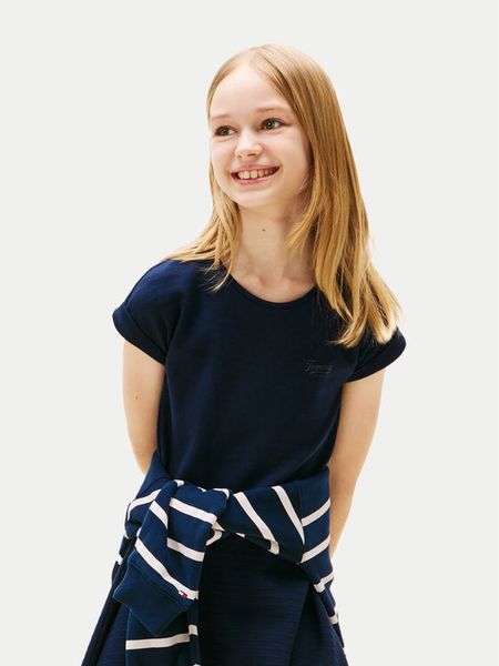 Tommy Hilfiger Sukienka codzienna Spacer KG0KG08706 D Granatowy Regular Fit. Niebieskie sukienki dziewczęce Tommy Hilfiger, bez wzorów, z bawełny, bez ramiączek, proste. Za 189.99 zł.