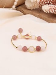 Pierres de Jade Pozłacana bransoletka z perłami i kwarcem rozmiar: onesize. Brązowe bransoletki damskie Pierres de Jade, pozłacane. Za 39.99 zł.