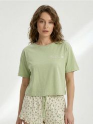 Bawełniana piżama dwuczęściowa z motywem koniczyny - zielony. Zielone piżamy damskie Sinsay, bez wzorów, z bawełny, bez ramiączek. Za 39.99 zł.