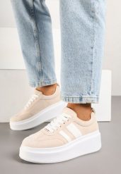 Beżowe Sneakersy Typu Kultowe Tenisówki na Platformie Redoreve. Brązowe obuwie sportowe damskie Renee, z jeansu, bez zapięcia, tenisowe. Za 74.99 zł.