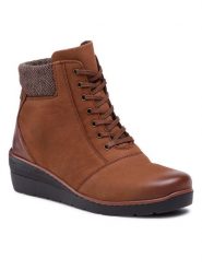 Go Soft Trzewiki WI23-WARUNA-01 Brązowy. Brązowe botki damskie GO SOFT, ze skóry, bez obcasa, na koturnie, bez zapięcia. Za 149.99 zł.