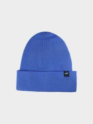 4F Czapka beanie w kolorze niebieskim rozmiar: onesize. Niebieskie czapki damskie 4F, bez wzorów, ze splotem. Za 32.90 zł.