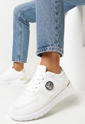 Białe Sneakersy z Metalicznymi Wstawkami Essme. Białe obuwie sportowe damskie Born2be, bez zapięcia. Za 84.99 zł.