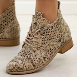 Złote wąż ażurowe botki damskie Potocki 12091. Żółte botki damskie POTOCKI, na jesień, z materiału, klasyczne, bez obcasa, na obcasie, bez zapięcia. Za 229.00 zł.