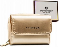 Portfel złoty Peterson PTN 011-LAK. Żółte portfele damskie Peterson, bez wzorów, ze skóry ekologicznej. Za 54.00 zł.