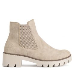 Botki Rieker. Botki damskie Rieker, bez obcasa, na słupku, bez zapięcia. Za 237.99 zł.