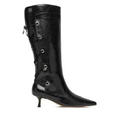 Kozaki Steve Madden. Czarne kozaki damskie Steve Madden, bez obcasa, na szpilce, bez zapięcia. Za 729.99 zł.