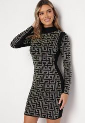 Czarna Sukienka Mini z Geometrycznym Wzorem z Cekinami Acatina. Czarne sukienki damskie Born2be, bez wzorów, bez ramiączek. W wyprzedaży za 178.49 zł.