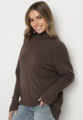 Brązowy Klasyczny Golf z Dodatkiem Kaszmiru Zoirmosa. Brązowe golfy damskie Born2be, bez wzorów, z jeansu, bez ramiączek. Za 119.99 zł.
