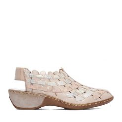 Sandały Rieker. Brązowe czółenka damskie Rieker, bez wzorów, bez obcasa, na koturnie. Za 349.99 zł.