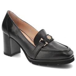 Czarne Półbuty Simen Skórzane Eleganckie Buty Na Obcasie. Czarne półbuty damskie Simen, z aplikacjami, ze skóry, bez obcasa, na obcasie, bez zapięcia. Za 439.00 zł.