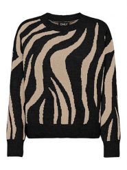 ONLY Sweter w kolorze beżowo-czarnym rozmiar: M. Brązowe swetry klasyczne damskie Only, m, ze splotem, bez kołnierzyka. Za 113.90 zł.