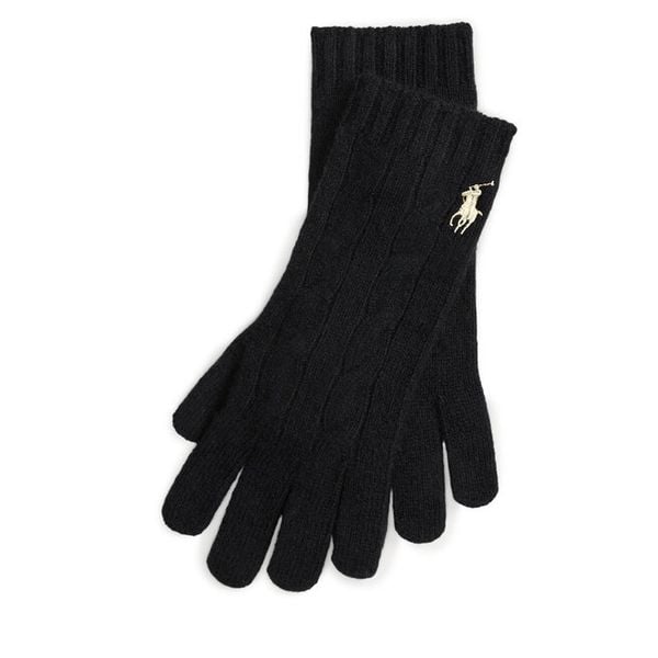 Rękawiczki Polo Ralph Lauren. Czarne rękawiczki damskie Polo Ralph Lauren, bez wzorów, z dzianiny. Za 309.99 zł.