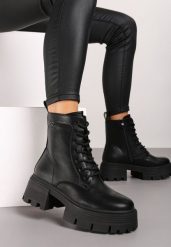 Czarne Sznurowane Botki Workery na Platformie Xaliefra. Czarne botki damskie Born2be, z jeansu, eleganckie, z okrągłym noskiem, bez obcasa, na platformie, bez zapięcia. Za 169.99 zł.