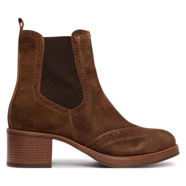 Botki Tamaris. Brązowe botki damskie Tamaris, bez obcasa, na słupku, bez zapięcia. Za 469.99 zł.