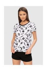 MOSCHINO Biały t-shirt w czarne litery. Białe t-shirty damskie MOSCHINO, s, bez wzorów, prążkowane, bez kołnierzyka. W wyprzedaży za 299.99 zł.