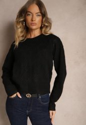 Czarny Sweter w Klasycznym Stylu z Tłoczonym Wzorem Deriel. Czarne swetry klasyczne damskie Renee, na zimę, bez kołnierzyka. Za 129.99 zł.