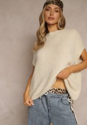 Beżowy Sweter z Bawełną w Stylu Nietoperza Nilariella. Brązowe swetry klasyczne damskie Renee, z bawełny, bez kołnierzyka. Za 139.99 zł.