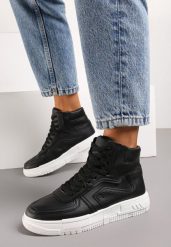 Czarne Płaskie Sznurowane Sneakersy z Cholewką za Kostkę Targia. Czarne obuwie sportowe damskie Born2be, z jeansu, za kostkę, bez zapięcia. Za 49.99 zł.