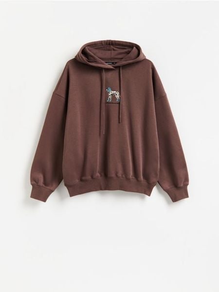 Bluza z haftem - brązowy. Brązowe bluzy damskie Reserved, l, bez wzorów, z bawełny, bez kaptura. Za 119.99 zł.