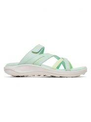 Merrell Skórzane klapki "District 4" w kolorze zielonym rozmiar: 36. Zielone klapki damskie Merrell, bez wzorów, z otwartym noskiem, bez obcasa, bez zapięcia. Za 234.95 zł.
