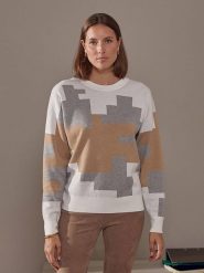 Rodier Sweter w kolorze szaro-jasnobrązowo-białym rozmiar: XL. Białe swetry klasyczne damskie Rodier, xl, ze splotem, bez kołnierzyka. Za 241.55 zł.