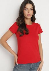 Czerwony Bawełniany Klasyczny T-shirt Lunolia. Czerwone t-shirty damskie Born2be, l, bez wzorów, z bawełny, bez kołnierzyka. Za 39.99 zł.