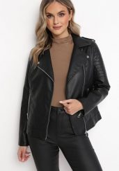 Czarna Kurtka Ramoneska z Przeszyciami Astla. Czarne kurtki damskie Born2be, l, bez wzorów, bez kaptura. Za 109.99 zł.