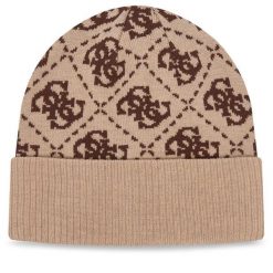 Czapka Guess. Brązowe czapki damskie Guess, na zimę, z aplikacjami. Za 194.99 zł.