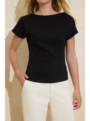 Trendyol Bluzka w kolorze czarnym rozmiar: L. Czarne bluzki damskie Trendyol, l, bez wzorów, bez kołnierzyka, bez ramiączek. Za 52.99 zł.