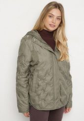 Jasnozielona Pikowana Kurtka Przejściowa z Kapturem Arivitte. Zielone kurtki damskie Born2be, plus size, bez wzorów, z jeansu, z kapturem. Za 229.99 zł.