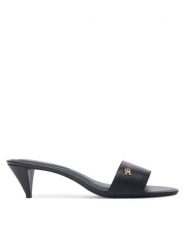 Tommy Hilfiger Klapki Th Mid Mule FW0FW09508 Czarny. Czarne klapki damskie Tommy Hilfiger, bez wzorów, ze skóry, bez obcasa, bez zapięcia. Za 489.99 zł.