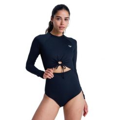 Długi rękaw Jednoczęściowy kostium kąpielowy dla Kobiety BEACH ESSENTIAL Czarny. Szare stroje jednoczęściowe Roxy, bez wzorów, z elastanu. Za 339.99 zł.