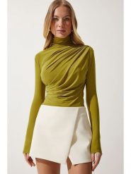 Happiness Istanbul Bluzka w kolorze zielonym rozmiar: 36. Zielone bluzki damskie Happiness Istanbul, bez wzorów, bez kołnierzyka, bez ramiączek. Za 56.79 zł.