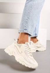 Beżowe Sznurowane Sneakersy na Grubej Podeszwie z Przeszyciami Vleni. Brązowe obuwie sportowe damskie Born2be, bez zapięcia. Za 99.99 zł.