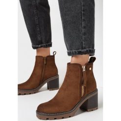 Ciemnobrązowe Botki na Słupku Boho z Suwakiem Sirdre. Brązowe botki damskie Born2be, boho, za kostkę, bez obcasa, na obcasie, bez zapięcia. Za 149.99 zł.