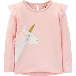 Koszulka w kolorze jasnoróżowym. Czerwone koszulki i t-shirty dziewczęce Carter's, z dekoltem na plecach, z długim rękawem. W wyprzedaży za 39.95 zł.
