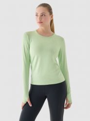 4F Longsleeve do biegania szybkoschnący damski - zielony S. Zielone koszulki sportowe damskie 4F, s, bez wzorów, z dzianiny, bez ramiączek, do biegania. W wyprzedaży za 79.99 zł.
