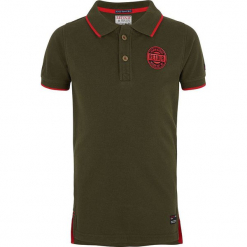 Koszulka polo w kolorze ciemnozielonym. Zielone t-shirty i koszulki chłopięce Retour denim de Luxe, z aplikacjami, z bawełny, polo. W wyprzedaży za 62.95 zł.