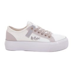 Trampki Damskie Na Platformie Lee Cooper LCW-25-31-3479L Biało-Szare białe. Białe trampki damskie bez wzorów, bez zapięcia. Za 197.76 zł.