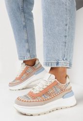 Pomarańczowe Sneakersy na Grubej Podeszwie Rakitia. Brązowe obuwie sportowe damskie Born2be, z jeansu, bez zapięcia. Za 54.99 zł.